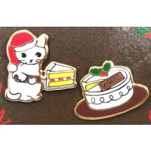 ポタリングキャット ピンズ クリスマスケーキ ピンバッジ ピンブローチ グッズ 猫雑貨 ギフト かわいい 白猫 サンタ｜ooyamanekoshokai