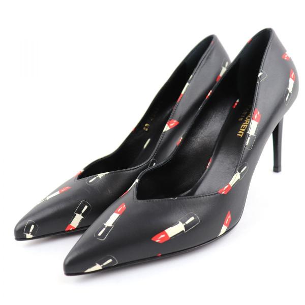 サンローランパリ リップスティックプリントパンプス レディース 黒 38.5 未使用 レザー ヒール...