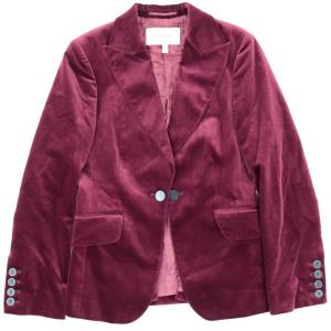 バーバリー ベロアテーラードジャケット レディース ボルドー 8 美品 コットン ロゴボタン BURBERRY【D1-18909】｜opal-shop1