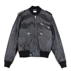 美品 サンローランパリ ラムレザーボンバージャケット ブルゾン メンズ ブラック 44 SAINT LAURENT PARIS｜opal-shop1