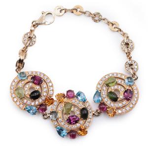 【美品】 BVLGARI ブルガリ アストラーレチェルキ ブレスレット ダイヤモンド マルチカラーストーン K18YG ジュエリー 腕周り19.8cm