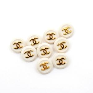 シャネル ココマークボタン 9個セット オフホワイト ゴールド 刻印入り プラスチック メタル 1.4cm CHANEL｜opal-shop1