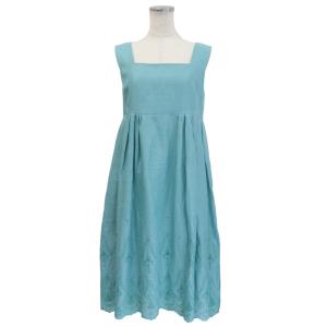 美品 フォクシー Dress Luxembourg リネンノースリーブ ワンピース レディース ターコイズブルー 38 刺しゅう 18年 38776 FOXEY｜opal-shop1