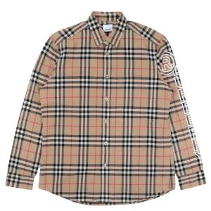 美品 バーバリー ノバチェック 長袖シャツ メンズ ベージュ L ロゴプリント コットン BURBERRY｜opal-shop1