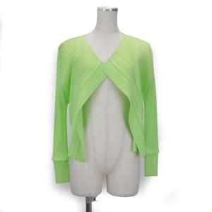 【美品】PLEATS PLEASE ISSEY MIYAKE PP21-J0122 プリーツ カーディガン ジャケット レディース サイズ 3 ライトグラーン｜opal-shop1