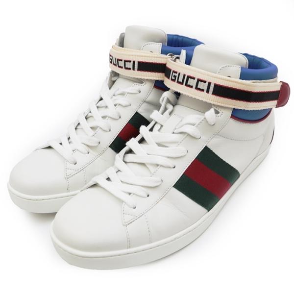 【美品】グッチ 523472 ACE stripe high-top sneaker シェリーライン...