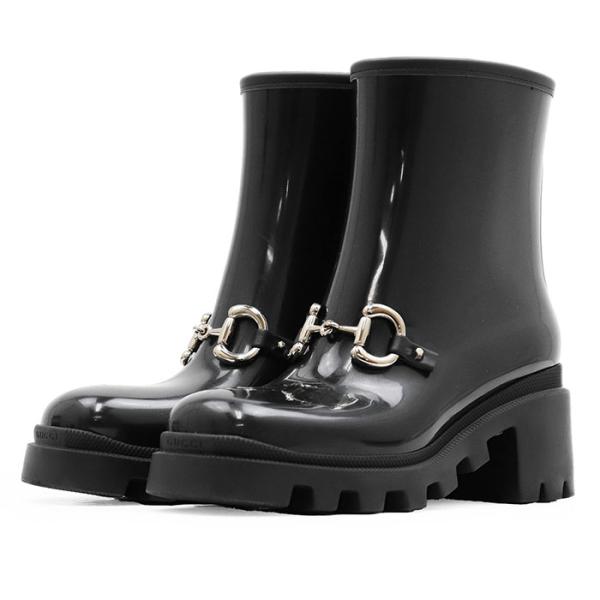 【美品】GUCCI グッチ ブーツ レイン ロゴ ホースビット スネークソール スター チャンキー ...