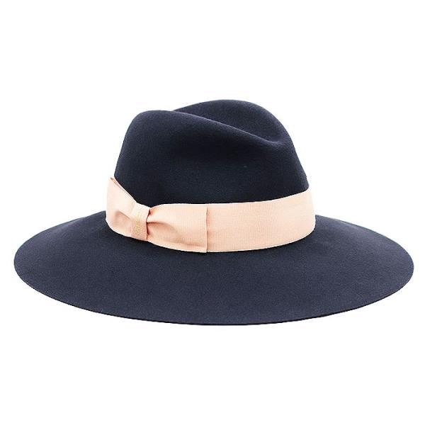 SALE【美品】Borsalino ボルサリーノ ハット フェドラ ラージブリム ロゴ リボン ラビ...