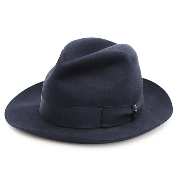 SALE【美品】Borsalino ボルサリーノ ハット フェドラ フェルト ロゴ シグネチャー プ...