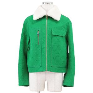 【極美品】LOUIS VUITTON ルイ・ヴィトン デニムジャケット モノグラム LV ロゴ エンボス ムートンカラー 取外可 コットン混 メンズ 48 緑