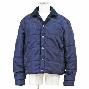 【極美品】GUCCI グッチ ジャケット 中綿 リバーシブル コーデュロイ GGロゴ モノグラム インターロッキング ハンガー付 メンズ 52 紺 伊製