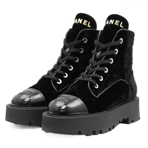 【新品同様】CHANEL シャネル コンバットブーツ 24A G45798 マトラッセ ベロア CO...