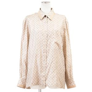 【美品】LOUIS VUITTON ルイ・ヴィトン シャツ シルク100% ツイル 24AW LVロゴ モノグラム パジャマ レディース 38 ゴールド ベージュ 伊製