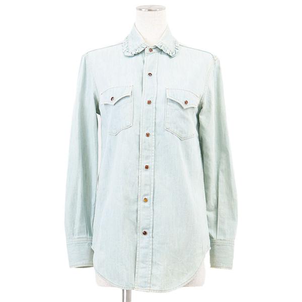 【SALE】SAINT LAURENT PARIS サンローランパリ ウエスタンシャツ フリル ヘビ...