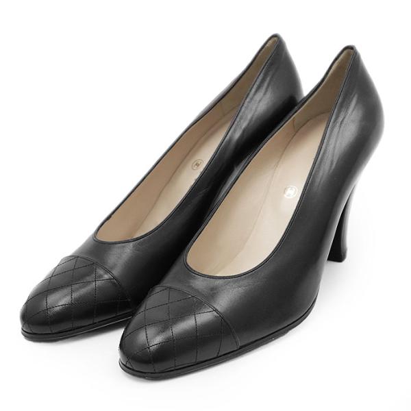 SALE【美品】CHANEL シャネル パンプス レザー マトラッセ キルティング キャップトゥ ハ...