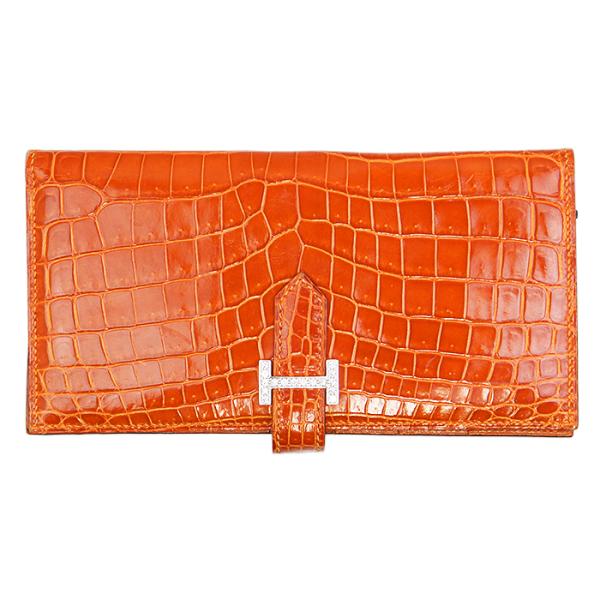 【新品同様】HERMES エルメス 長財布 Bearn Niloticus Crocodile クロ...