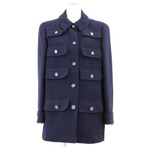 【新品同様】CHANEL シャネル ジャケット レディース サイズ 42 20C P62626 コットンツイード COCOマークボタン 8ポケット 付属有 紺