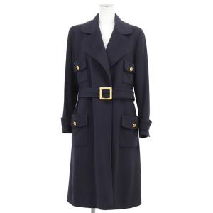CHANEL シャネル BOUTIQUE ヴィンテージ ベルテッドコート レディース サイズ表記不明 カシミヤ100％ メルトン COCOマークボタン 付属有 紺
