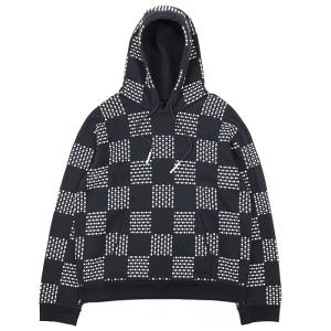 【極美品】LOUIS VUITTON ルイ ヴィトン パーカー ダミエ フェイクパール 4L メンズ 24SS LVロゴ 刺繍 長袖 フーディー スウェット 紺 伊製