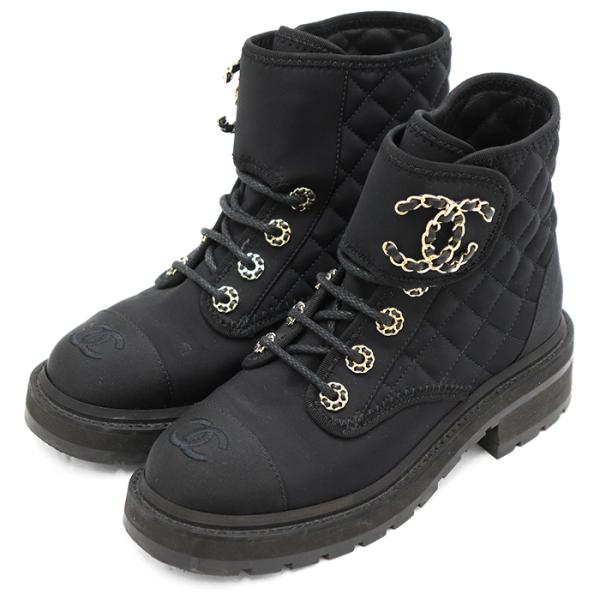 【美品】CHANEL シャネル ブーツ 35.5 レディース G38273 マトラッセ ゴールドチェ...