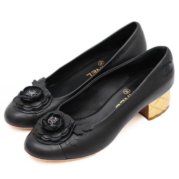 CHANEL シャネル パンプス レザー カメリア 37h レディース G30910 マトラッセ ボ...