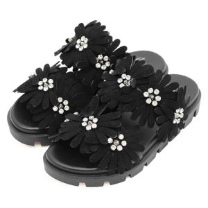 【未使用】Christian Louboutin クリスチャンルブタン サンダル 38.5 レディース FLORA COOL FLAT クリスタルビジュー 革靴 付属有 黒