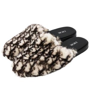 【極美品】Dior ディオール ミュール サンダル 40 メンズ ロゴ トロッター オブリーク ファー レザー シューズ 靴 袋付属 黒 茶色 伊製
