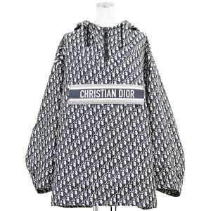 【新品同様】Christian Dior クリスチャンディオール フードアノラック S レディース オブリーク ジャカード タフタ アイボリー 紺 伊製
