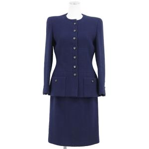 CHANEL BOUTIQUE シャネル ヴィンテージ セットアップ 38 レディース 95P P04614 ジャケット スカート ツイード ノーカラー 紺 仏製