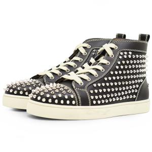【美品】Christian Louboutin クリスチャンルブタン ハイカットスニーカー 42 メンズ スパイクスタッズ シューズ 靴 シルバー 黒 銀色 EU製
