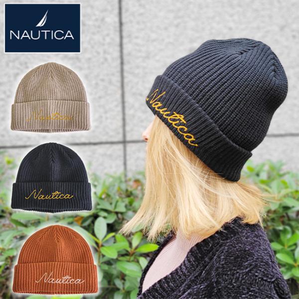 NAUTICA ノーティカ ニット帽 冬 ニット 帽子 ビーニー ニットワッチ ロゴ メンズ レディ...