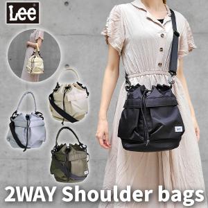 Lee リー 2WAY 巾着バッグ ナイロン 巾着型 ショルダーバッグ コンパクト 手提げバッグ 斜め掛け 軽量 レディース ブラック ホワイト カーキ グレー