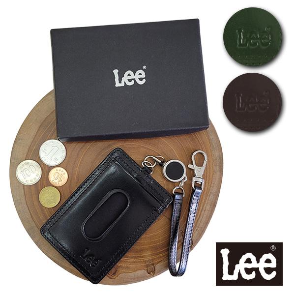 Lee リー 牛革 イタリアン レザー カードケース 定期入れ パスケース ストラップ付 メンズ レ...