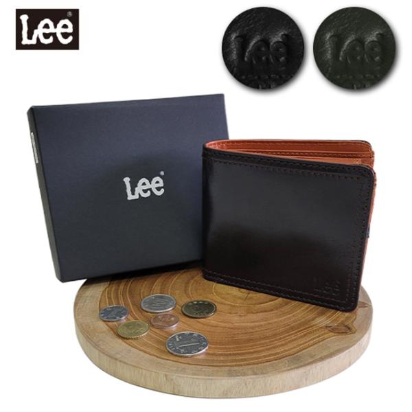 Lee リー 二つ折り二つ折 財布 折りたたみ財布 ボタン 牛革 本革 イタリアン レザー メンズ ...