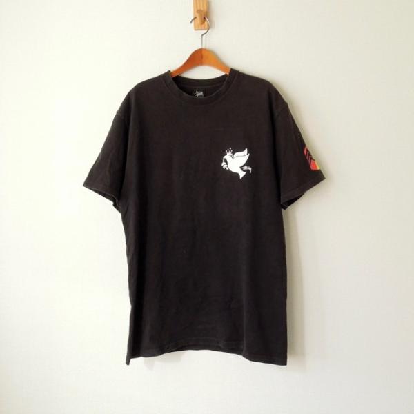 stussy Tシャツ ハト&amp;ラスタ 黒 L（t-431k）