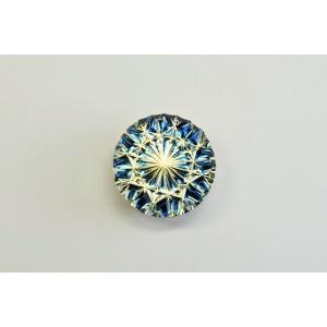 東京切子帯留め　ひまわり　ブルー・ゴールド