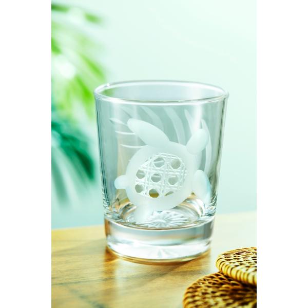 ハワイアンスタイル　東京切子（花切子）ロックグラス　ホヌ　‐　しあわせ籠目　