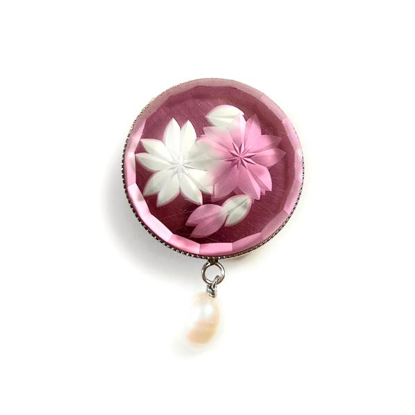 東京切子（花切子）帯留め　桜絵巻　〜さくらえまき〜