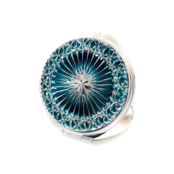 東京切子コンパクトミラー 　輝菊  〜かがやきぎく〜　ダークブルー 　Silver