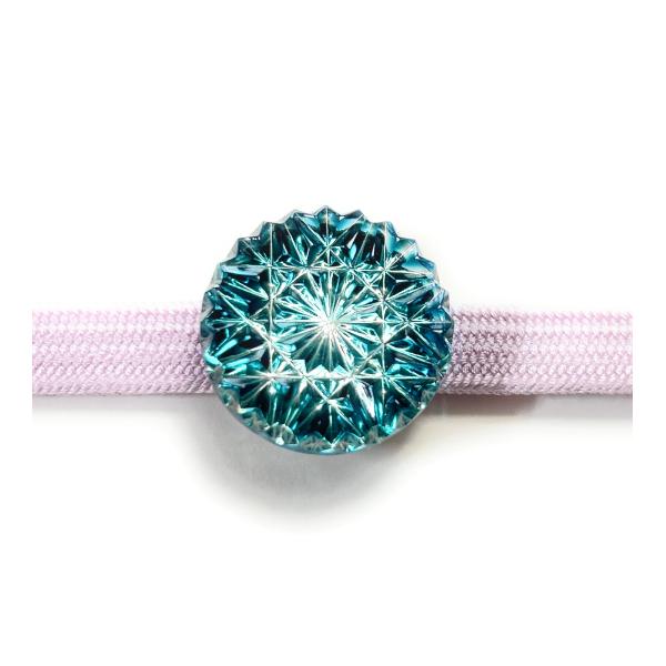 東京切子帯留め　ひまわり　ダークブルー