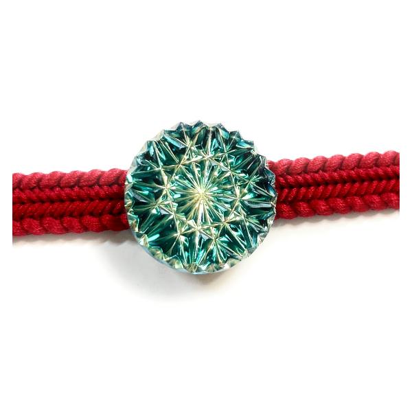 東京切子帯留め　ひまわり　ダークブルー・ゴールド