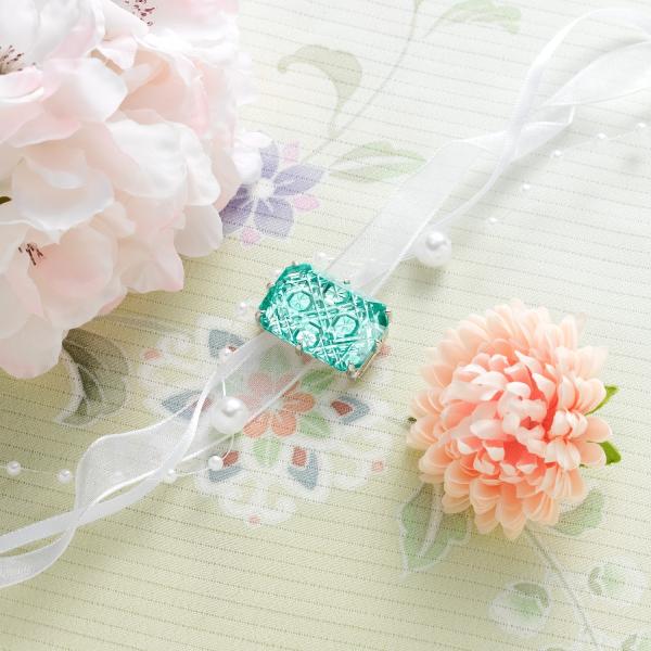 KILIKO　JEWELRY（東京切子）帯留め "Mirrors"　天空　ピーコックグリーン