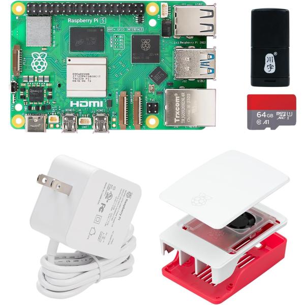 Raspberry Pi 5 8GB RAM開発キット+ケース+Raspberry Pi5 公式電源...