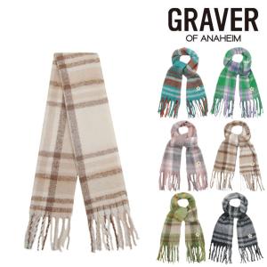 グレーバー マフラー GRAVER 正規販売店 Flower Dot Embroidery Bold Check Muffler 全6色 G(W)-MF(23)-1-BK/GN/BE/PK/PP/ED ACC｜option