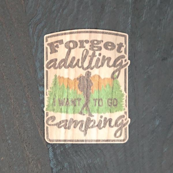 WOOD STICKER Forget adulting ウッド ステッカー 木 シール 車 バイク...