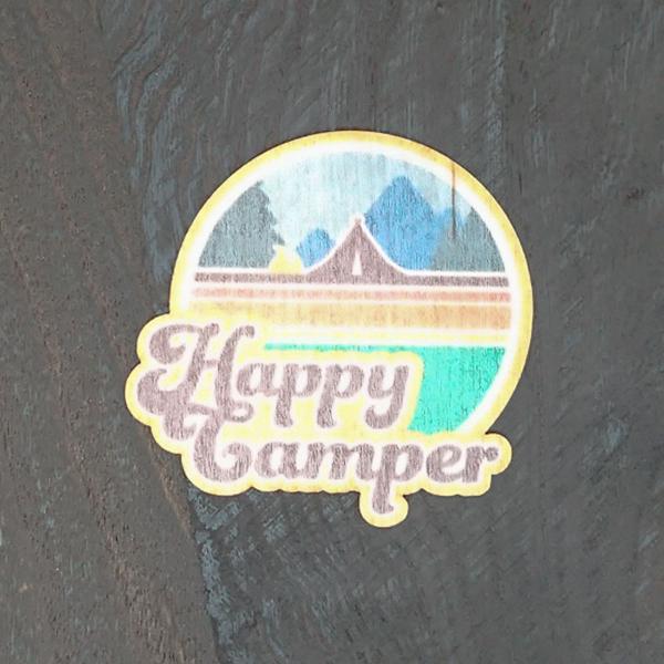 WOOD STICKER Happy Camper ウッド ステッカー 木 シール 車 バイク 自然...