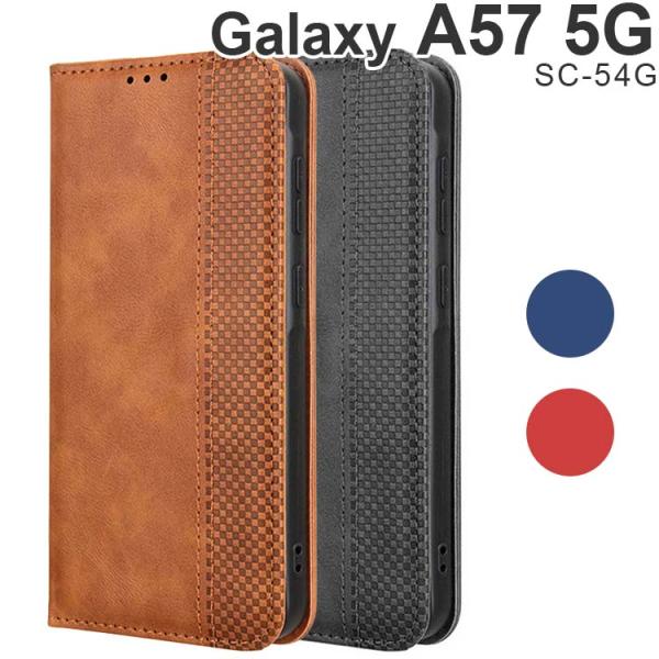 Galaxy A57 5G ケース 手帳 galaxya57  チェック柄 レトロ レザー 手帳型 ...