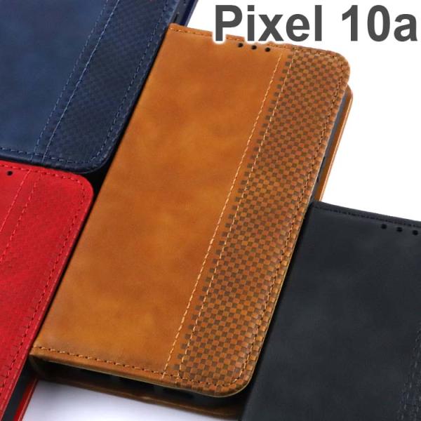 Pixel 10a ケース 手帳 pixel10a  チェック柄 レトロ レザー 手帳型 ケース 北...