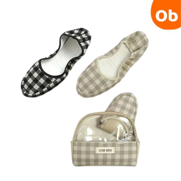 ギンガムチェック柄　携帯スリッパ【ネコポス】 折りたたみ スリッパ 携帯シューズ 携帯用スリッパ 参...