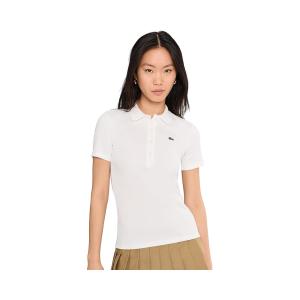 ラコステ Lacoste Slim Fit L.12.D Ribbed Cotton Polo Shirt レディース シャツ トップス White